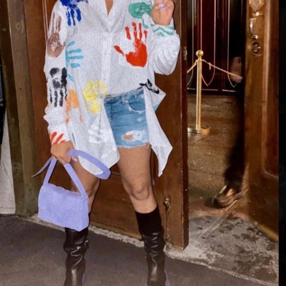 Hand print button down shirt